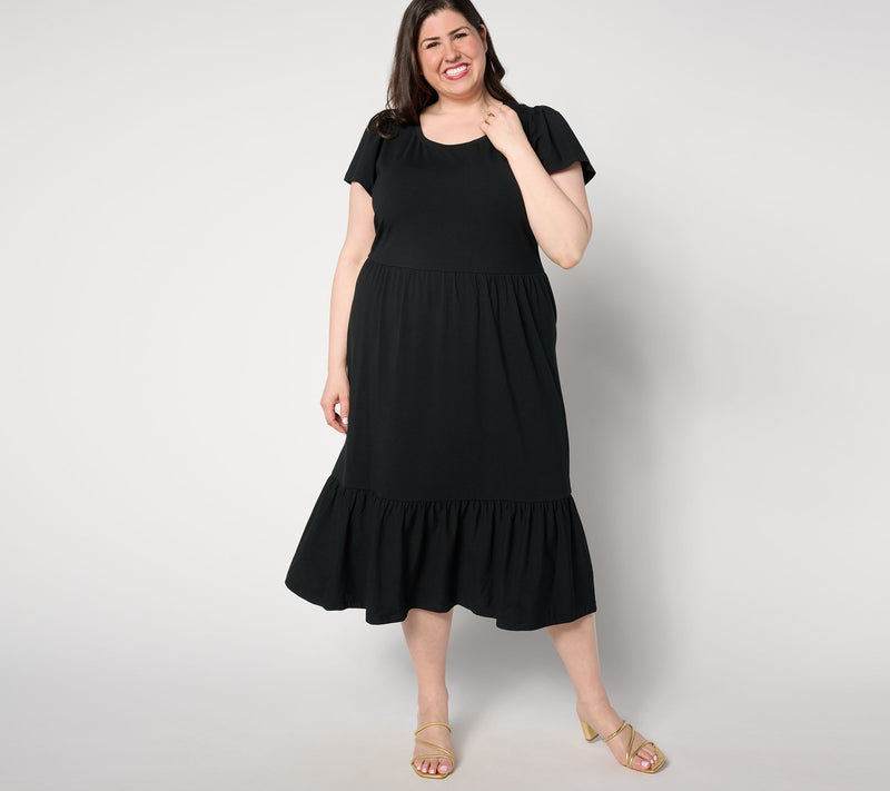 Isaac Mizrahi Live! Regular Flutter Sleeve Tiered Midi Dress — View 13