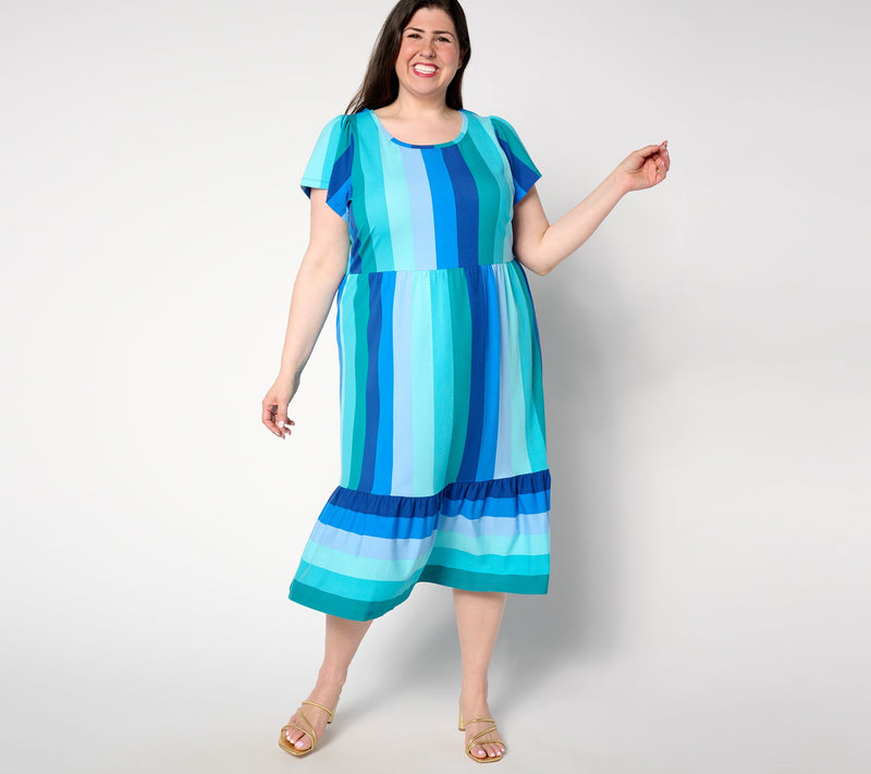 Isaac Mizrahi Live! Petite Flutter Sleeve Tiered Midi Dress — View 8