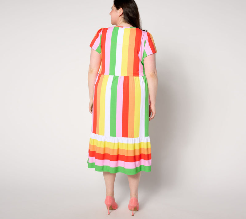 Isaac Mizrahi Live! Petite Flutter Sleeve Tiered Midi Dress — View 2