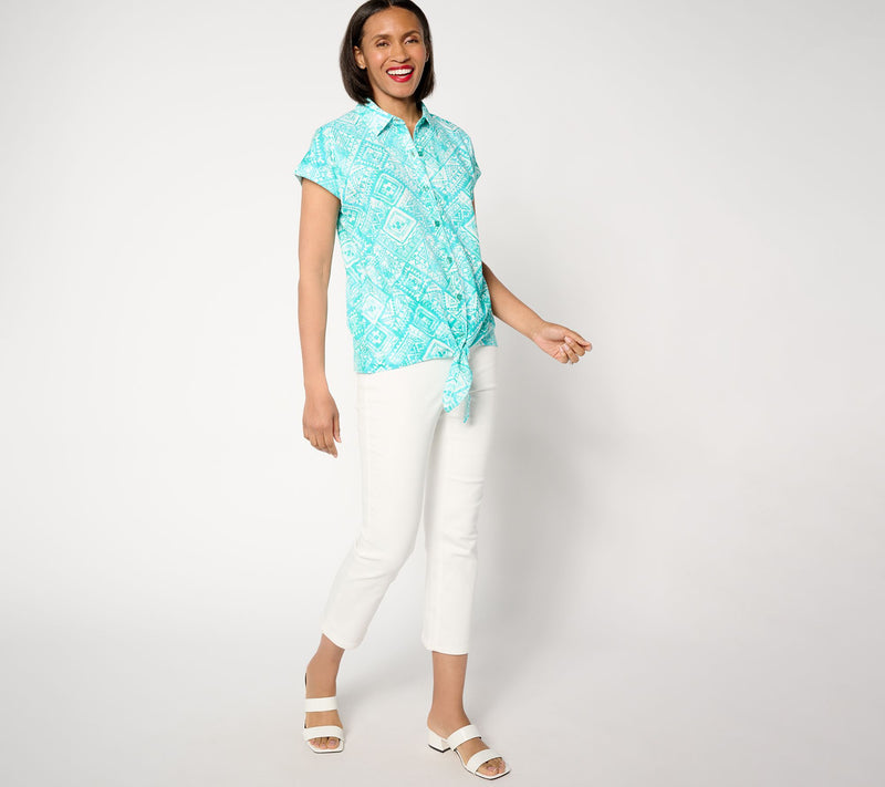 Belle Beach by Kim Gravel Cabana Knit Tahiti Tile Camp Shirt — View 3