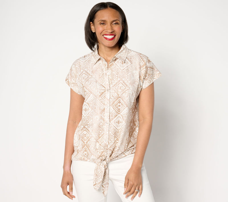 Belle Beach by Kim Gravel Cabana Knit Tahiti Tile Camp Shirt — View 11
