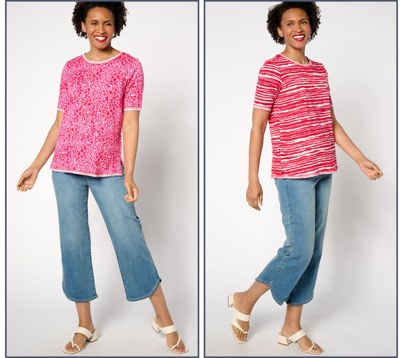 LOGO by Lori Goldstein Elbow-Sleeve Scoop-Neck Two-Pack Tees — View 3