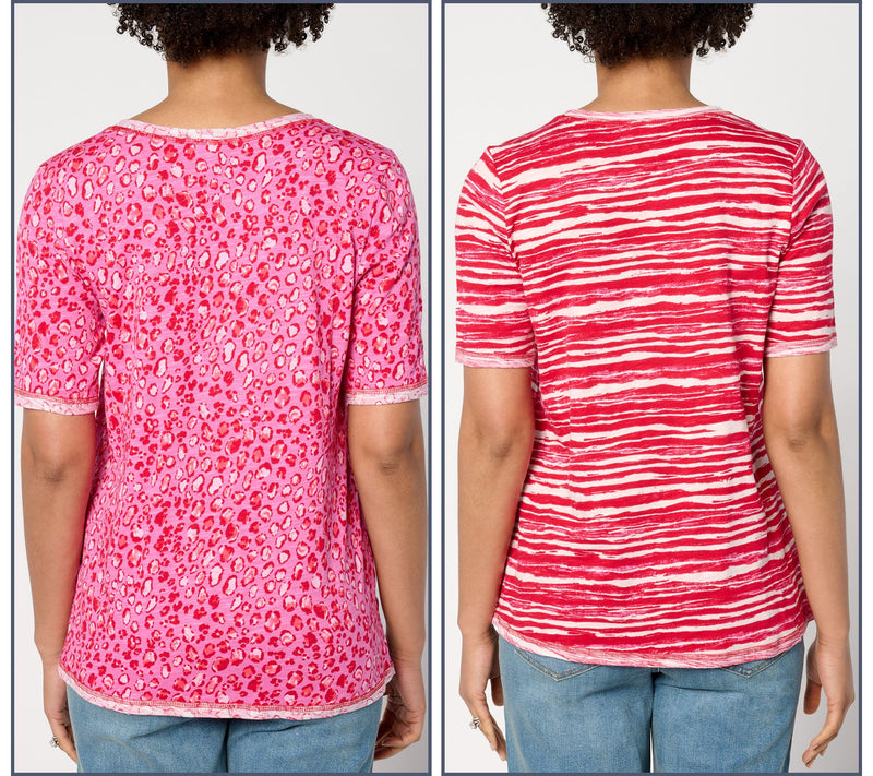 LOGO by Lori Goldstein Elbow-Sleeve Scoop-Neck Two-Pack Tees — View 2