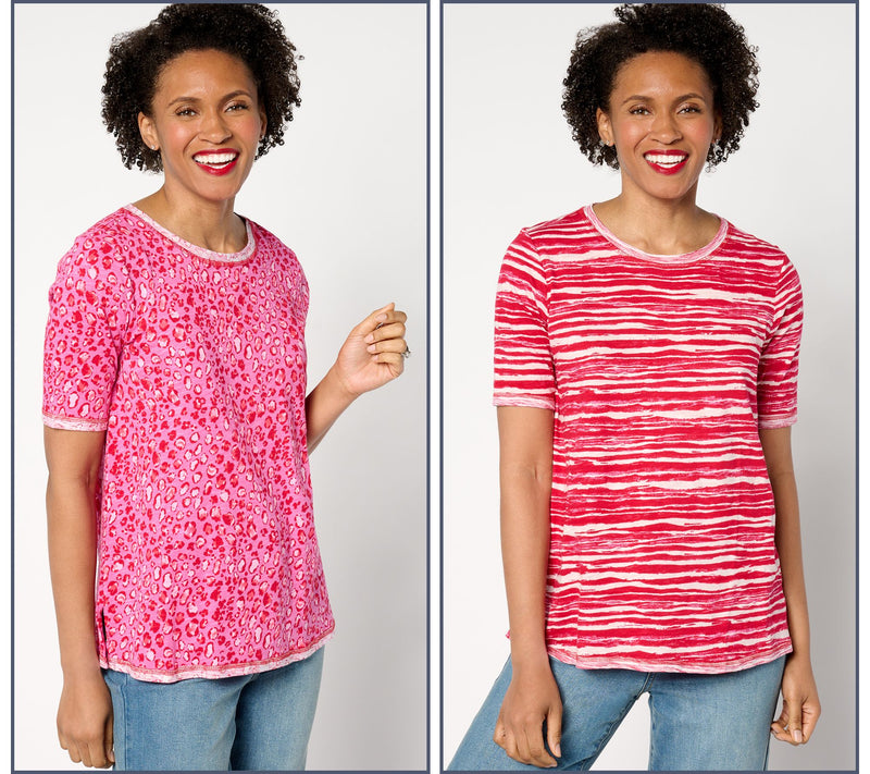 LOGO by Lori Goldstein Elbow-Sleeve Scoop-Neck Two-Pack Tees — Main view