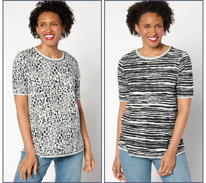 LOGO by Lori Goldstein Elbow-Sleeve Scoop-Neck Two-Pack Tees — View 10