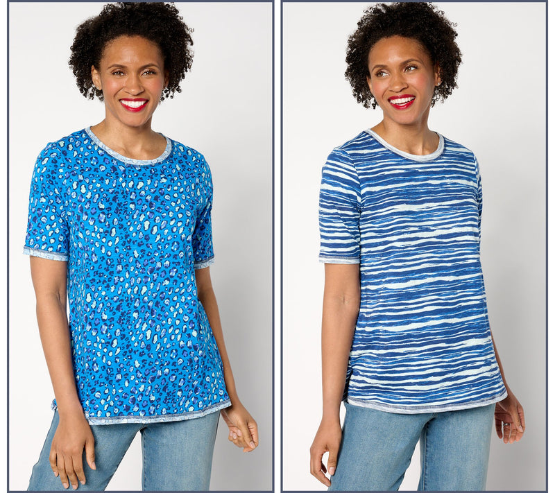 LOGO by Lori Goldstein Elbow-Sleeve Scoop-Neck Two-Pack Tees — View 11