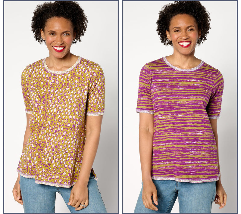 LOGO by Lori Goldstein Elbow-Sleeve Scoop-Neck Two-Pack Tees — View 13