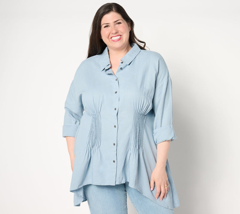 Peace Love World Boheme Pintuck Sharkbite Hem Shirt — View 7