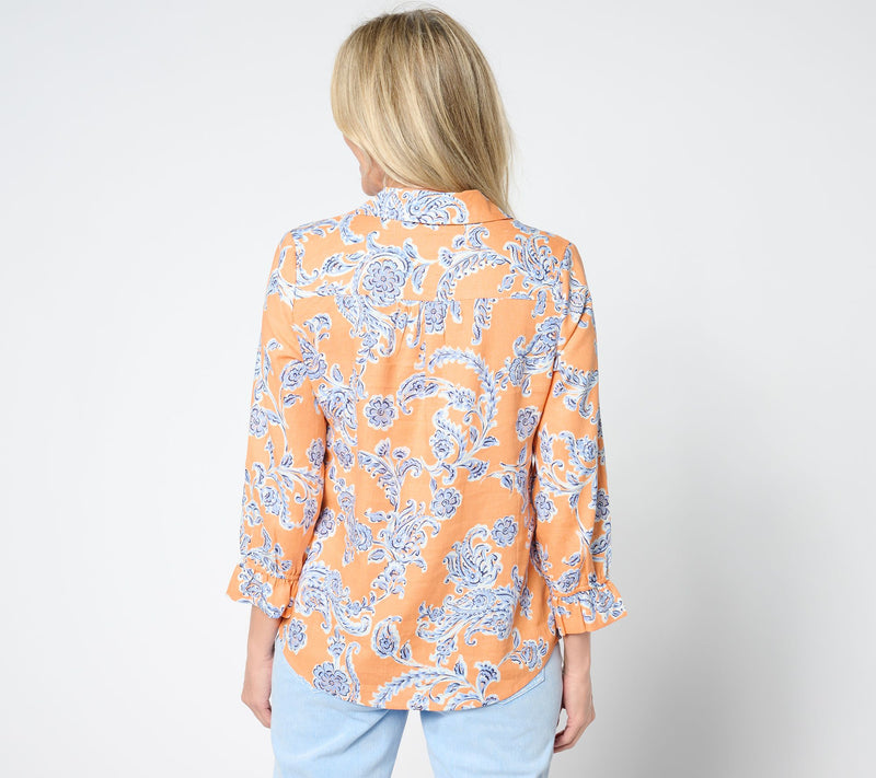 Belle by Kim Gravel Linen Rayon True Blue Popover Blouse — View 4