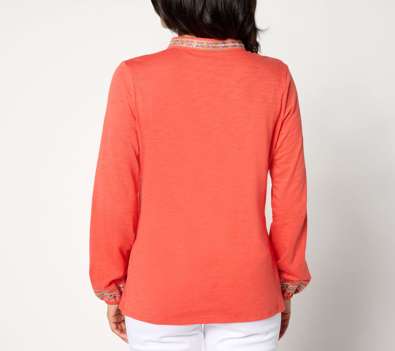 Belle by_Kim Gravel Knit Balloon Sleeve Embroidered Tassel Top — View 2
