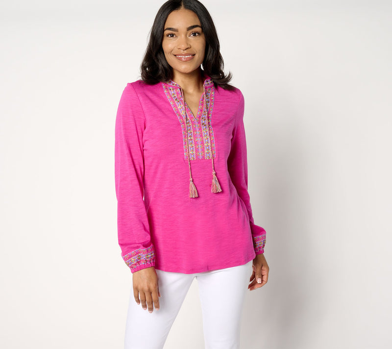 Belle by_Kim Gravel Knit Balloon Sleeve Embroidered Tassel Top — View 11
