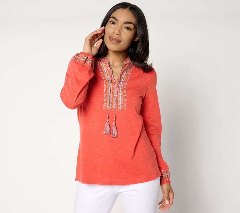 Belle by_Kim Gravel Knit Balloon Sleeve Embroidered Tassel Top — View 13