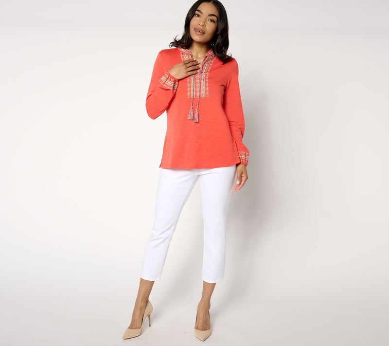 Belle by_Kim Gravel Knit Balloon Sleeve Embroidered Tassel Top — View 3