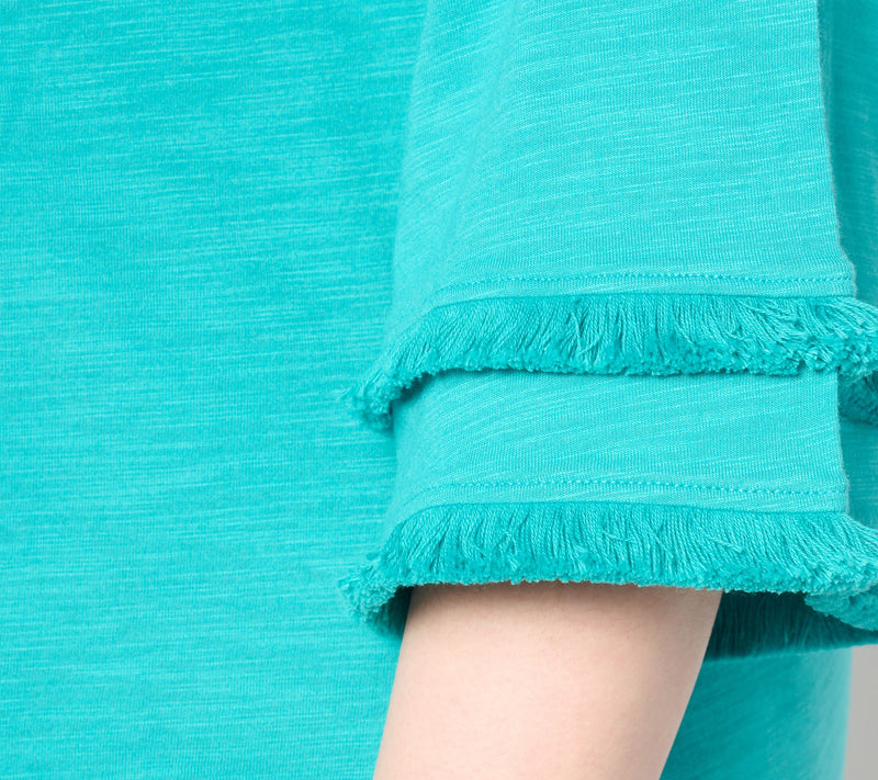 Belle by Kim Gravel Slub Knit Fringe Benefits 3/4 Sleeve Top — View 4