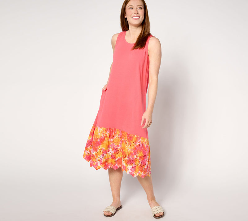 LOGO by Lori Goldstein Regular Cotton Modal Tank Dress w/ Eyelet — View 3