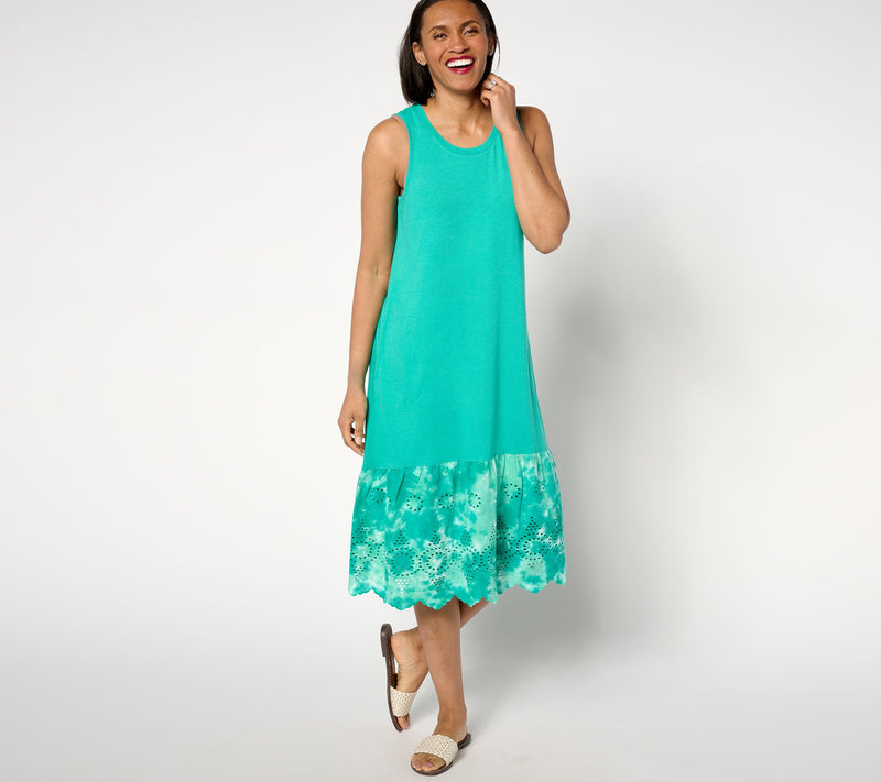 LOGO by Lori Goldstein Petite Cotton Modal Tank Dress w/ Eyelet — View 7