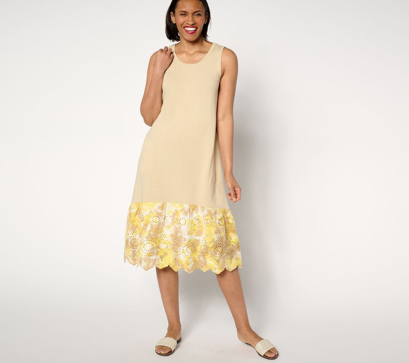 LOGO by Lori Goldstein Petite Cotton Modal Tank Dress w/ Eyelet — View 5
