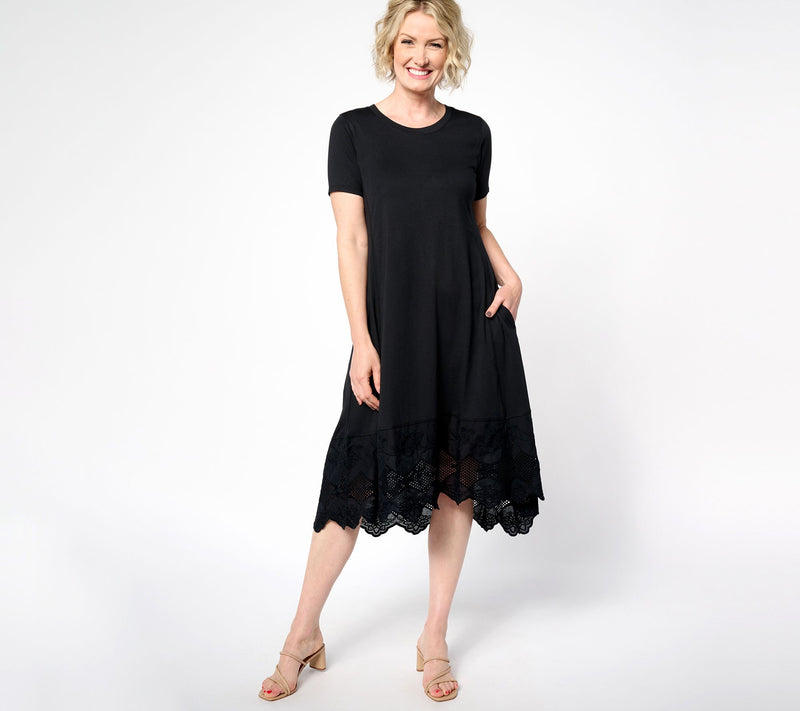 LOGO Lavish by Lori Goldstein Petite Knit Dress with Lace Hem — View 5