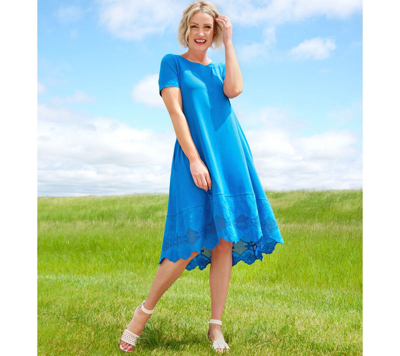 LOGO Lavish by Lori Goldstein Petite Knit Dress with Lace Hem — View 20
