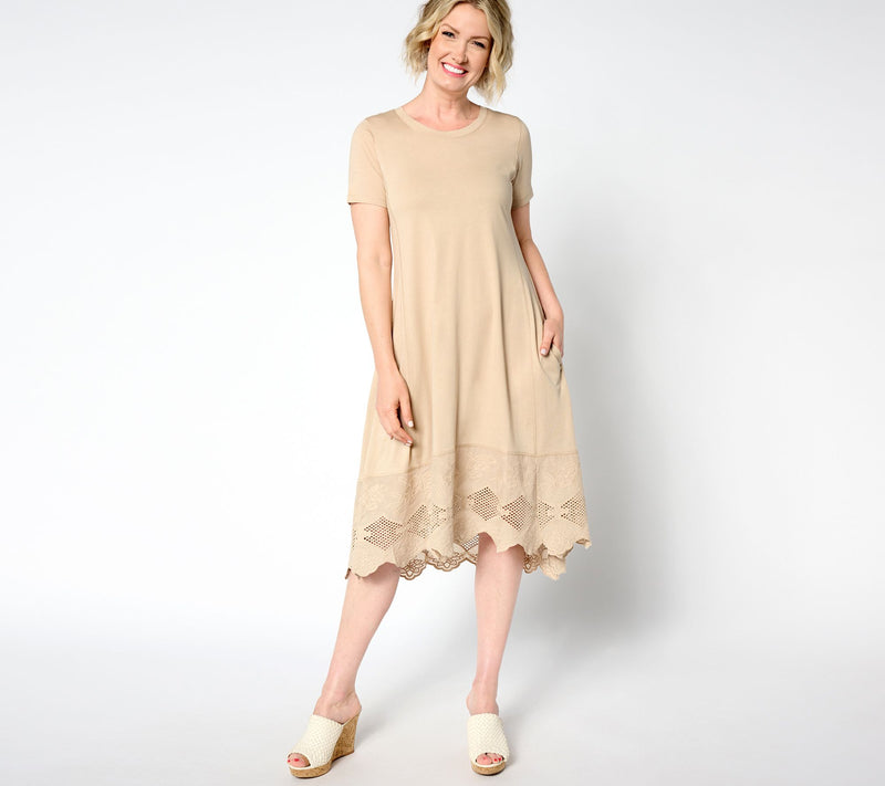 LOGO Lavish by Lori Goldstein Petite Knit Dress with Lace Hem — View 13