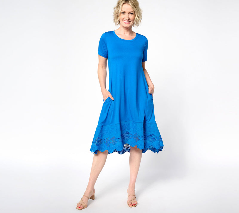 LOGO Lavish by Lori Goldstein Petite Knit Dress with Lace Hem — View 9