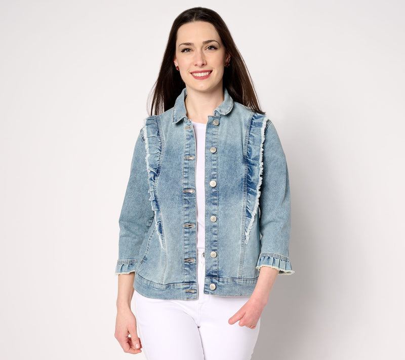 LOGO by Lori Goldstein Denim Jacket with Ruffle Detail — Main view