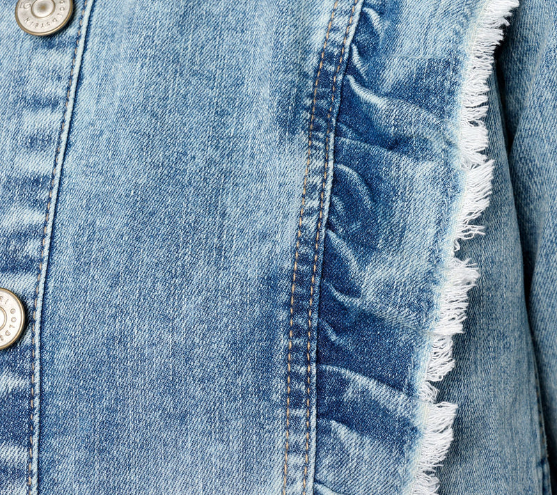 LOGO by Lori Goldstein Denim Jacket with Ruffle Detail — View 4