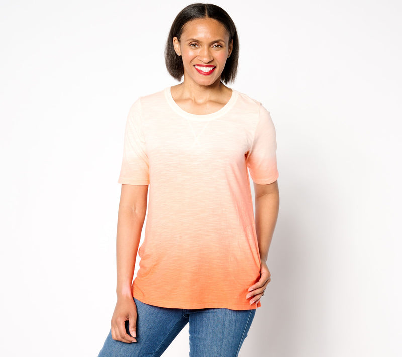 LOGO by Lori Goldstein Cotton Slub Elbow Sleeve Ombre Tee — View 5