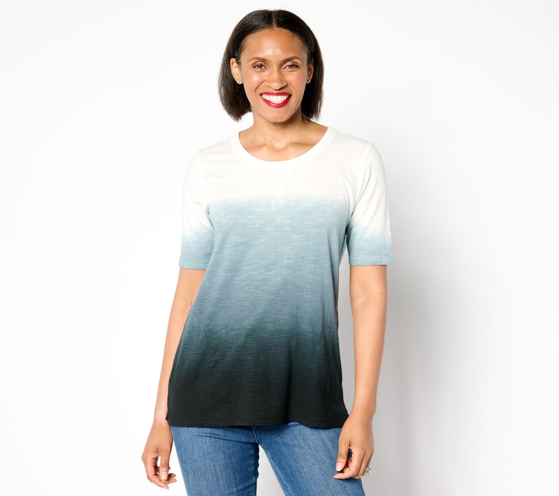 LOGO by Lori Goldstein Cotton Slub Elbow Sleeve Ombre Tee — View 7