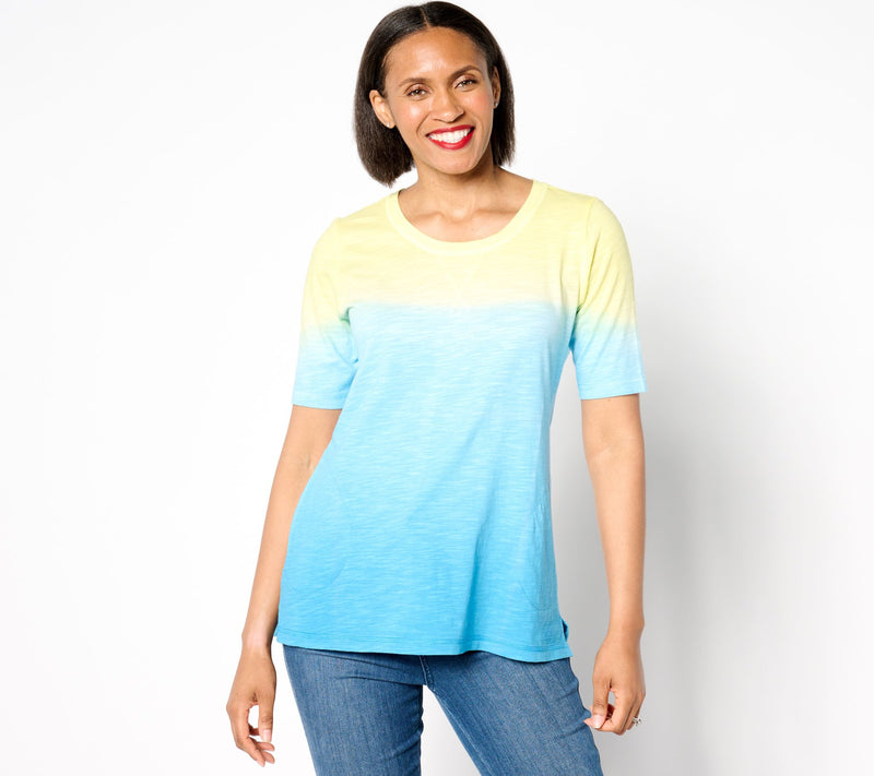 LOGO by Lori Goldstein Cotton Slub Elbow Sleeve Ombre Tee — View 9