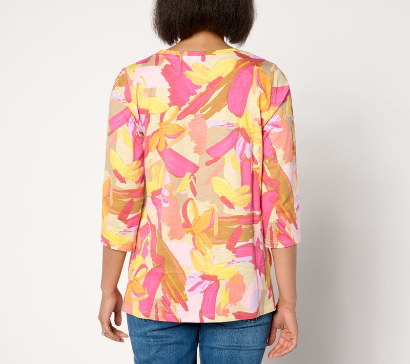 LOGO by Lori Goldstein Cotton Slub Print Mix Swing Top — View 2