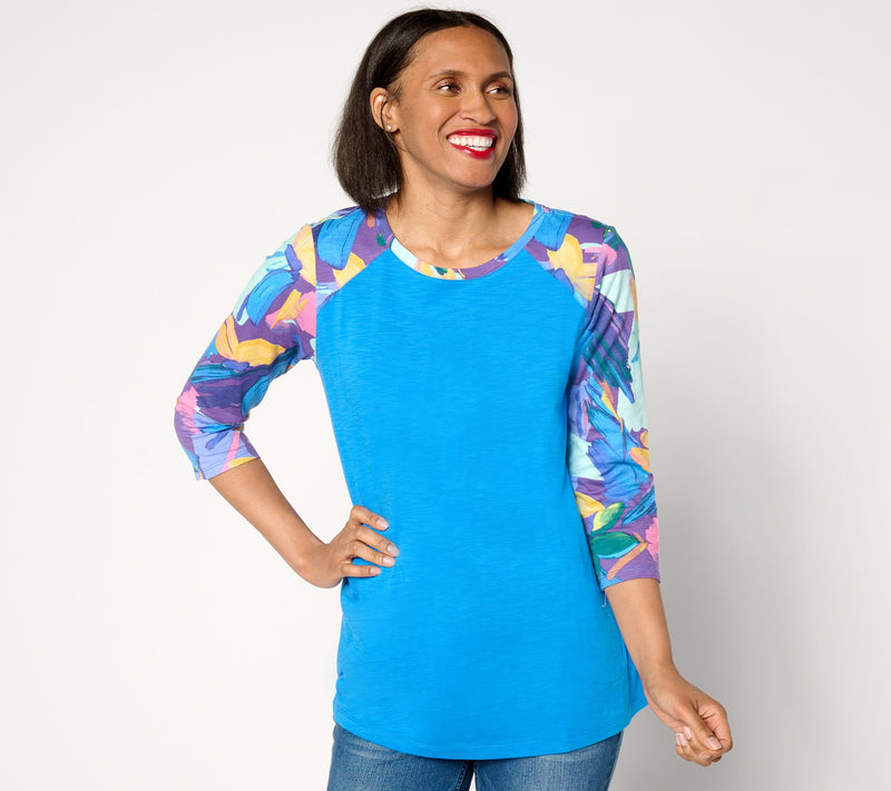 LOGO by Lori Goldstein Cotton Slub Print Mix Swing Top — View 10