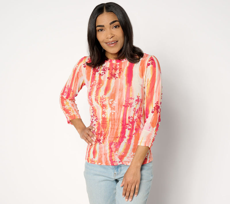 LOGO Layers by Lori Goldstein Printed Mesh Crew Neck Top — View 9