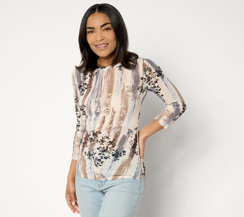 LOGO Layers by Lori Goldstein Printed Mesh Crew Neck Top — View 10