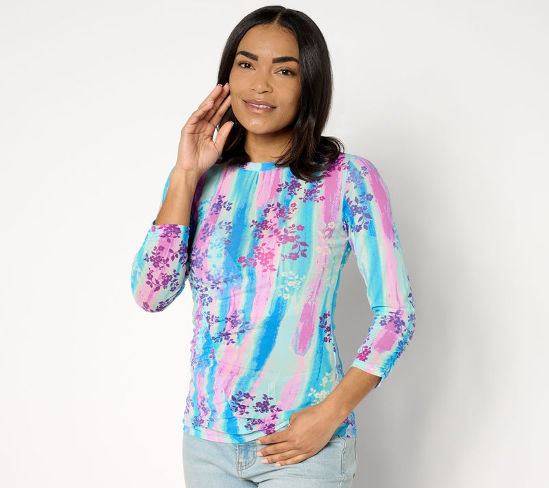 LOGO Layers by Lori Goldstein Printed Mesh Crew Neck Top — View 11