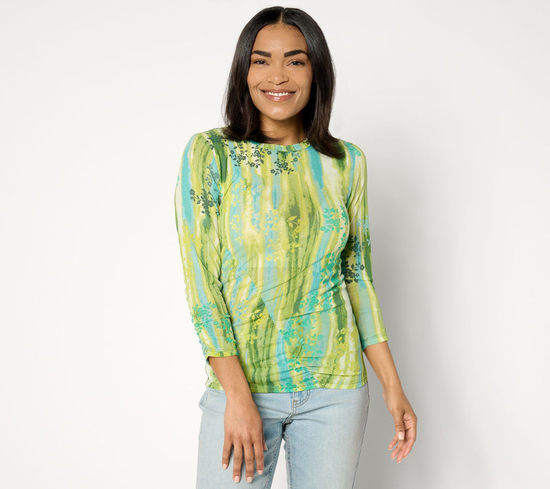 LOGO Layers by Lori Goldstein Printed Mesh Crew Neck Top — View 12