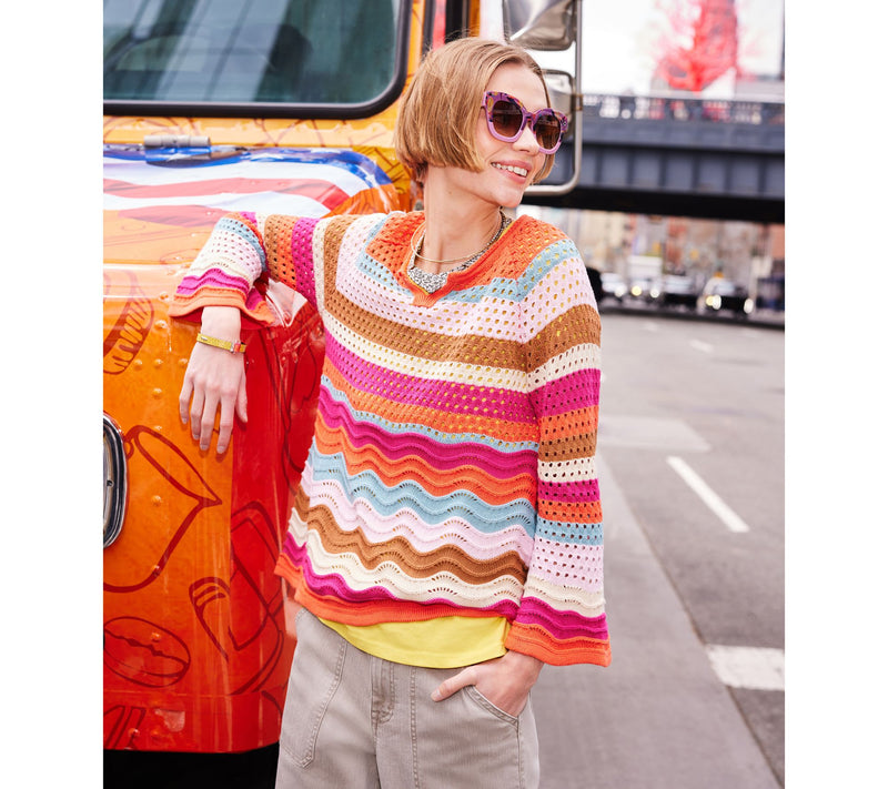 LOGO by Lori Goldstein 3/4-Sleeve Wave Crochet Sweater — View 11