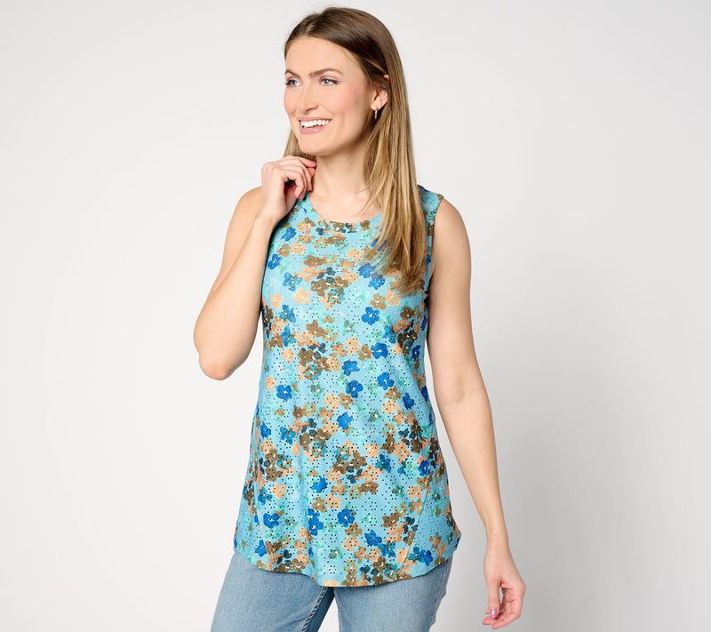 LOGO Layers by Lori Goldstein Printed Stretch Eyelet Tank — Main view