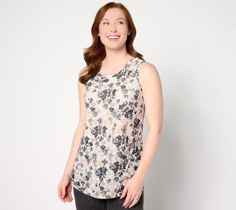 LOGO Layers by Lori Goldstein Printed Stretch Eyelet Tank — View 14