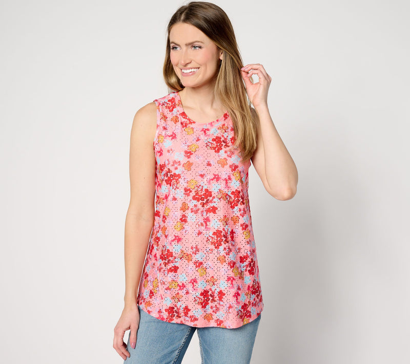 LOGO Layers by Lori Goldstein Printed Stretch Eyelet Tank — View 15