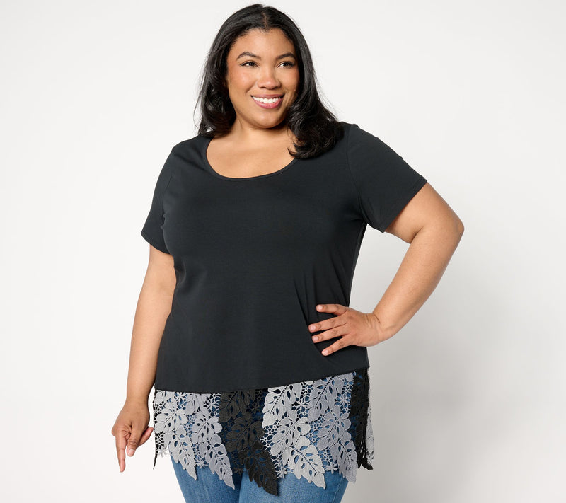 Women with Control Washed Cotton Tropical Lace Top — View 9