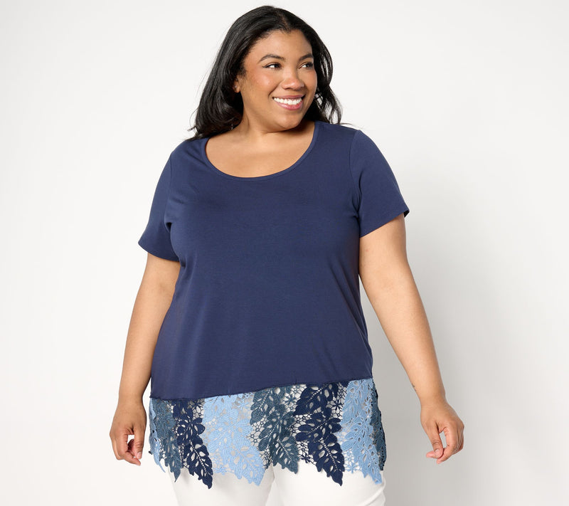 Women with Control Washed Cotton Tropical Lace Top — View 3