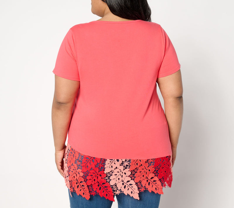 Women with Control Washed Cotton Tropical Lace Top — View 10