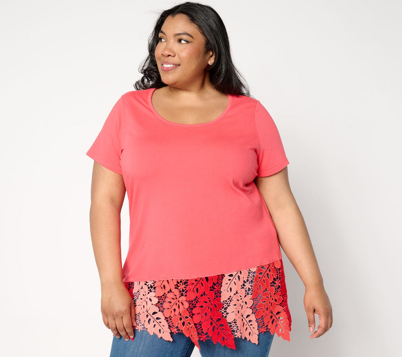 Women with Control Washed Cotton Tropical Lace Top — View 5