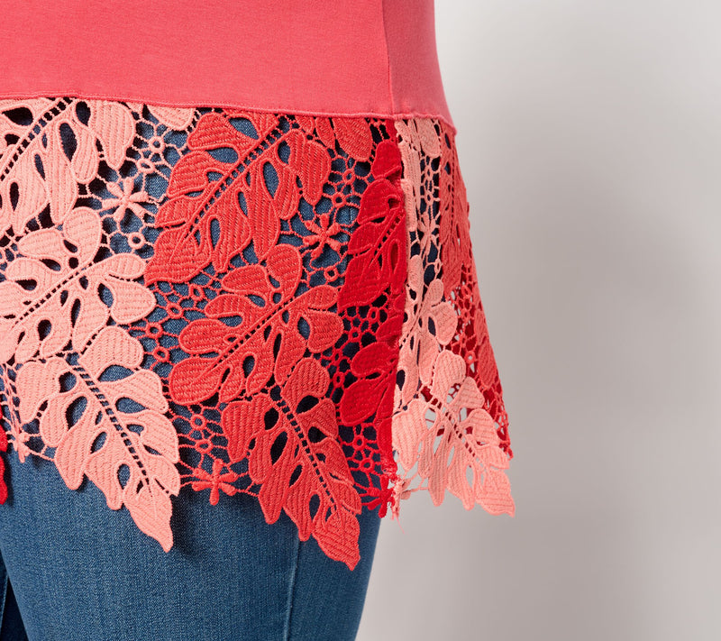Women with Control Washed Cotton Tropical Lace Top — View 12