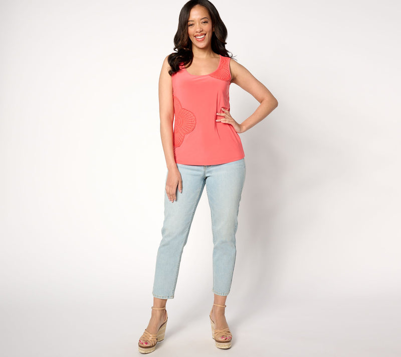 Women with Control Como Jersey Top with Crochet Trim — View 9
