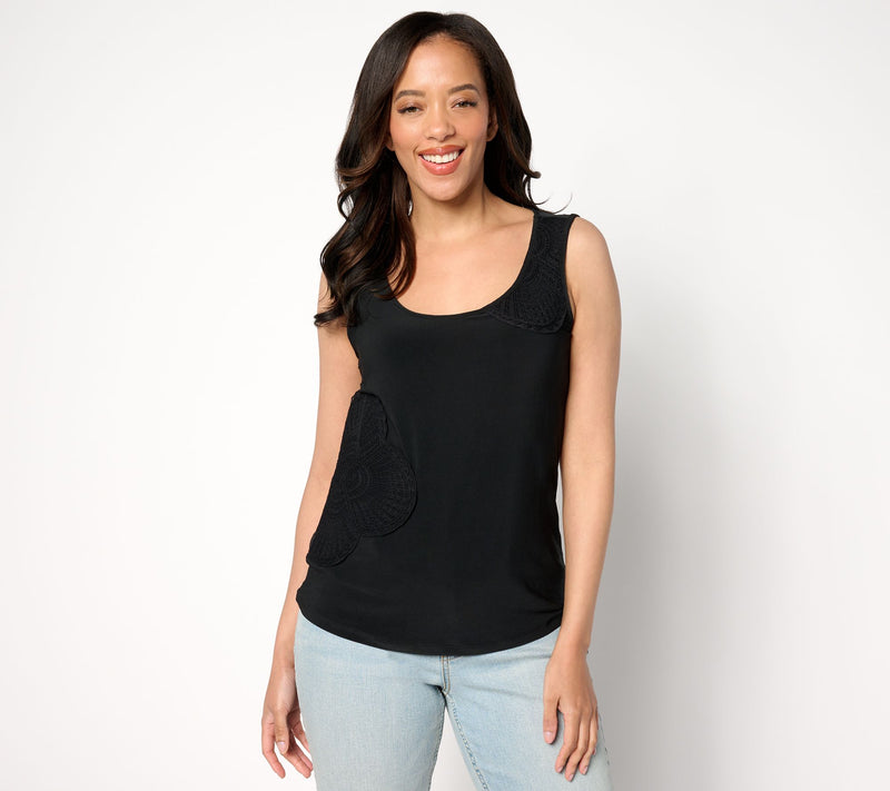 Women with Control Como Jersey Top with Crochet Trim — View 7