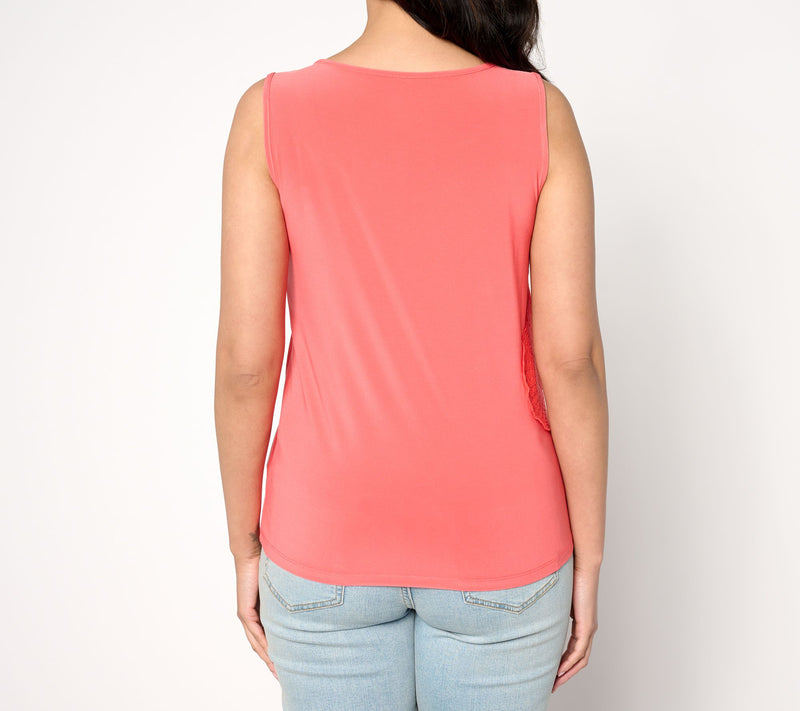 Women with Control Como Jersey Top with Crochet Trim — View 8