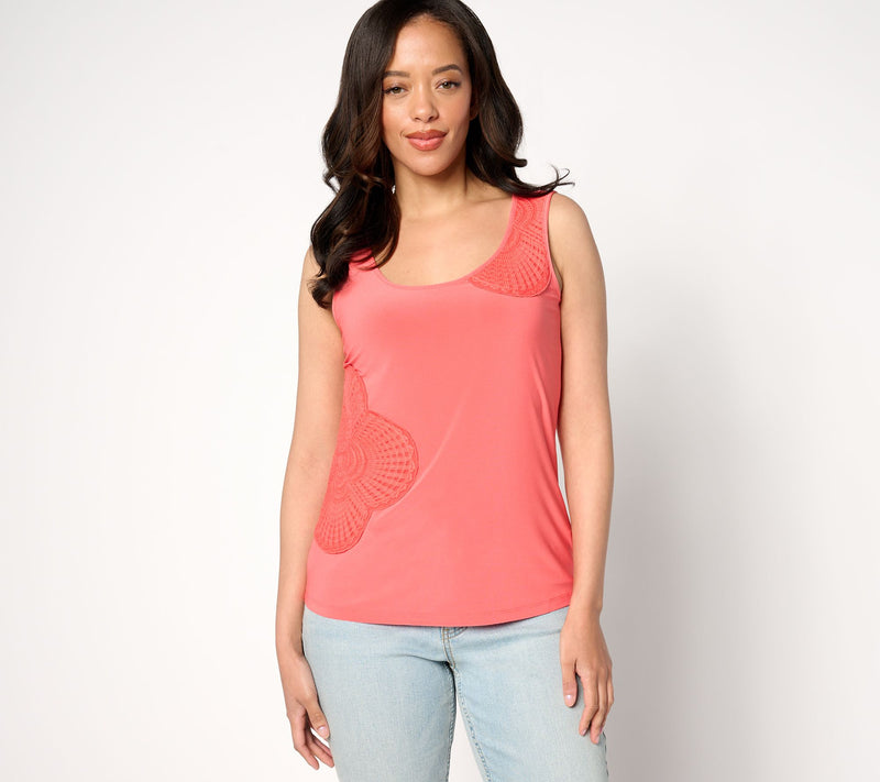 Women with Control Como Jersey Top with Crochet Trim — View 3