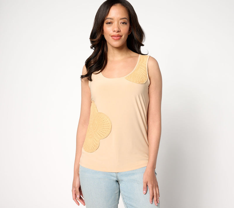 Women with Control Como Jersey Top with Crochet Trim — View 5
